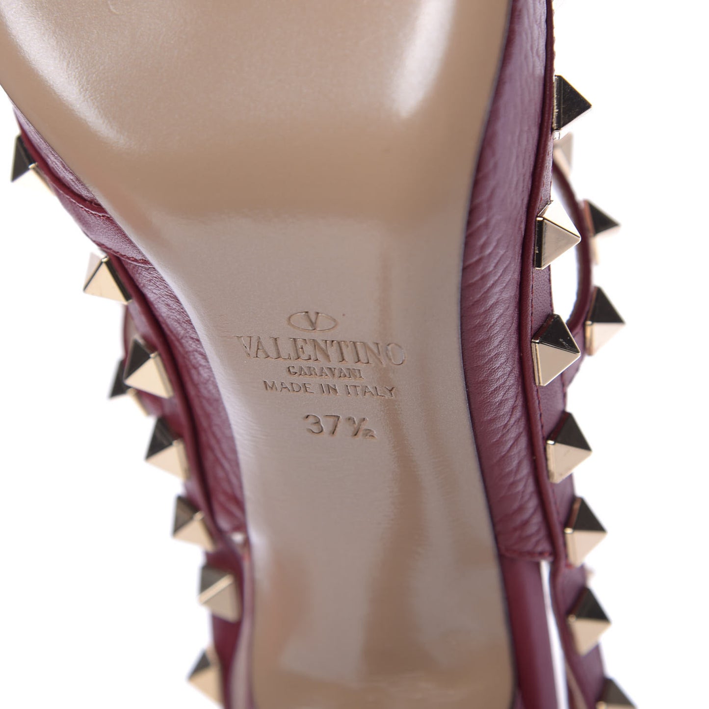 Pebbled Calfskin Rockstud Ankle Strap Pumps 37.5 Rubino