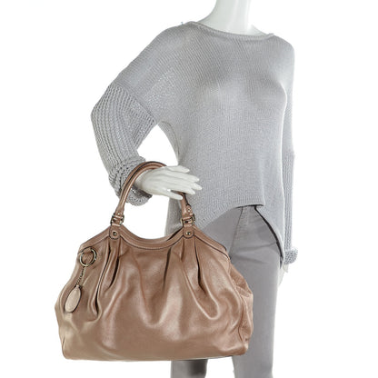 Gucci Metallic Cellarius Calfskin Large Sukey Tote Winter Rose 2 of 9