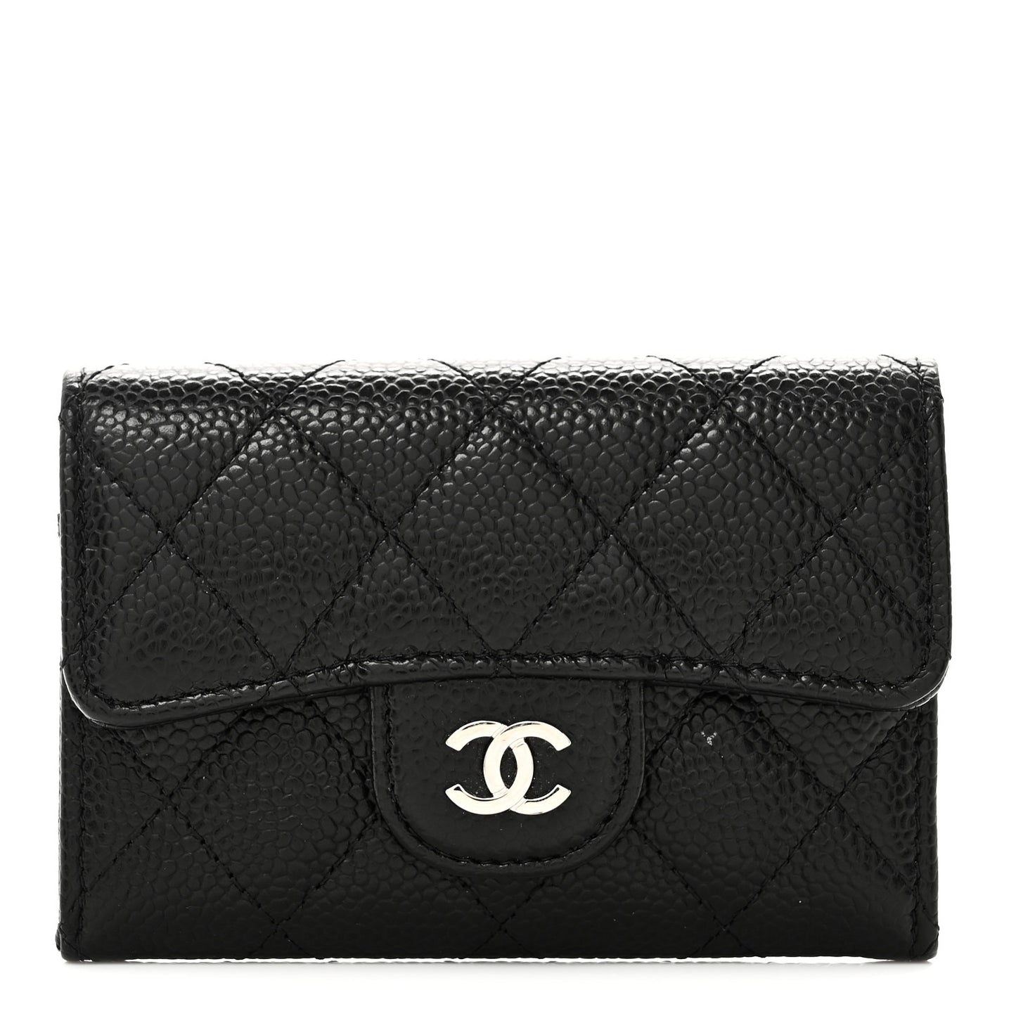 Caviar Quilted Flap Card Holder Wallet Black