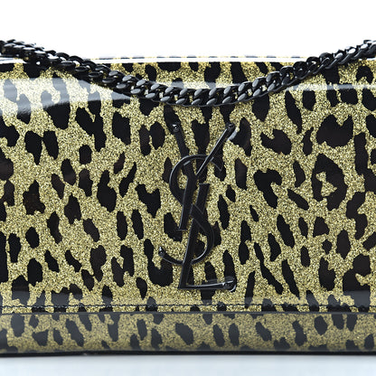 Saint Laurent Patent Glitter Leopard Small Classic Monogram Kate Chain Wallet Black Gold 7 of 9