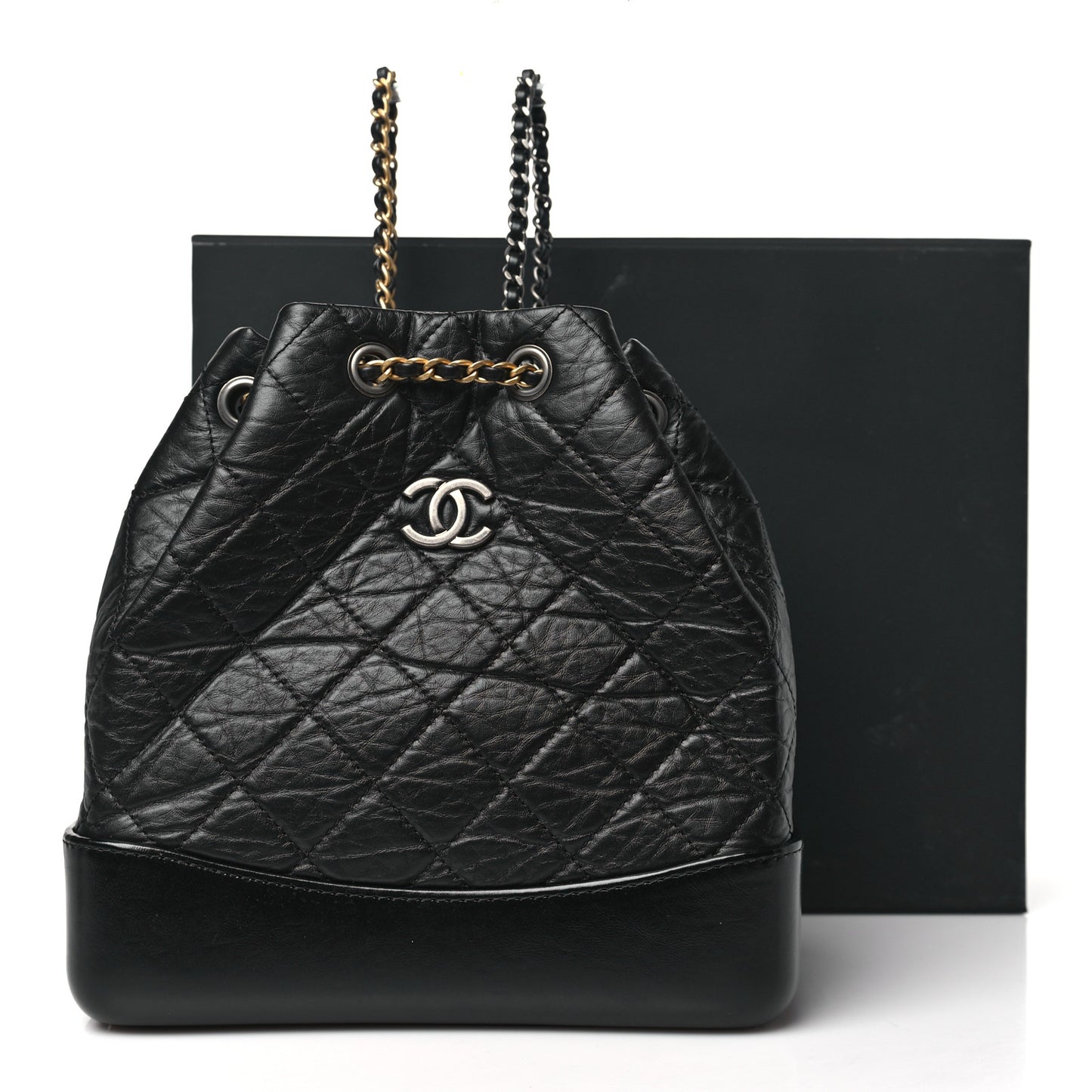 Aged Calfskin Quilted Small Gabrielle Backpack Black