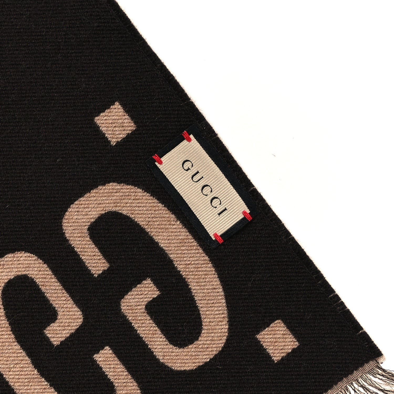 Gucci Wool Silk Monogram Jumbo GG Freedom Scarf Dark Brown Beige 3 of 4