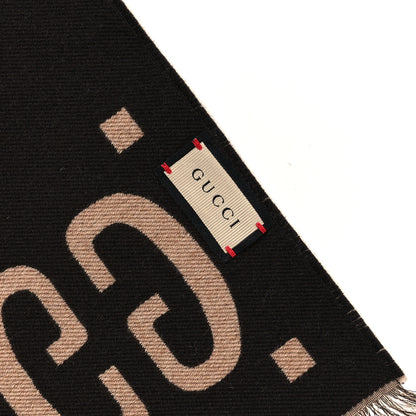 Gucci Wool Silk Monogram Jumbo GG Freedom Scarf Dark Brown Beige 3 of 4