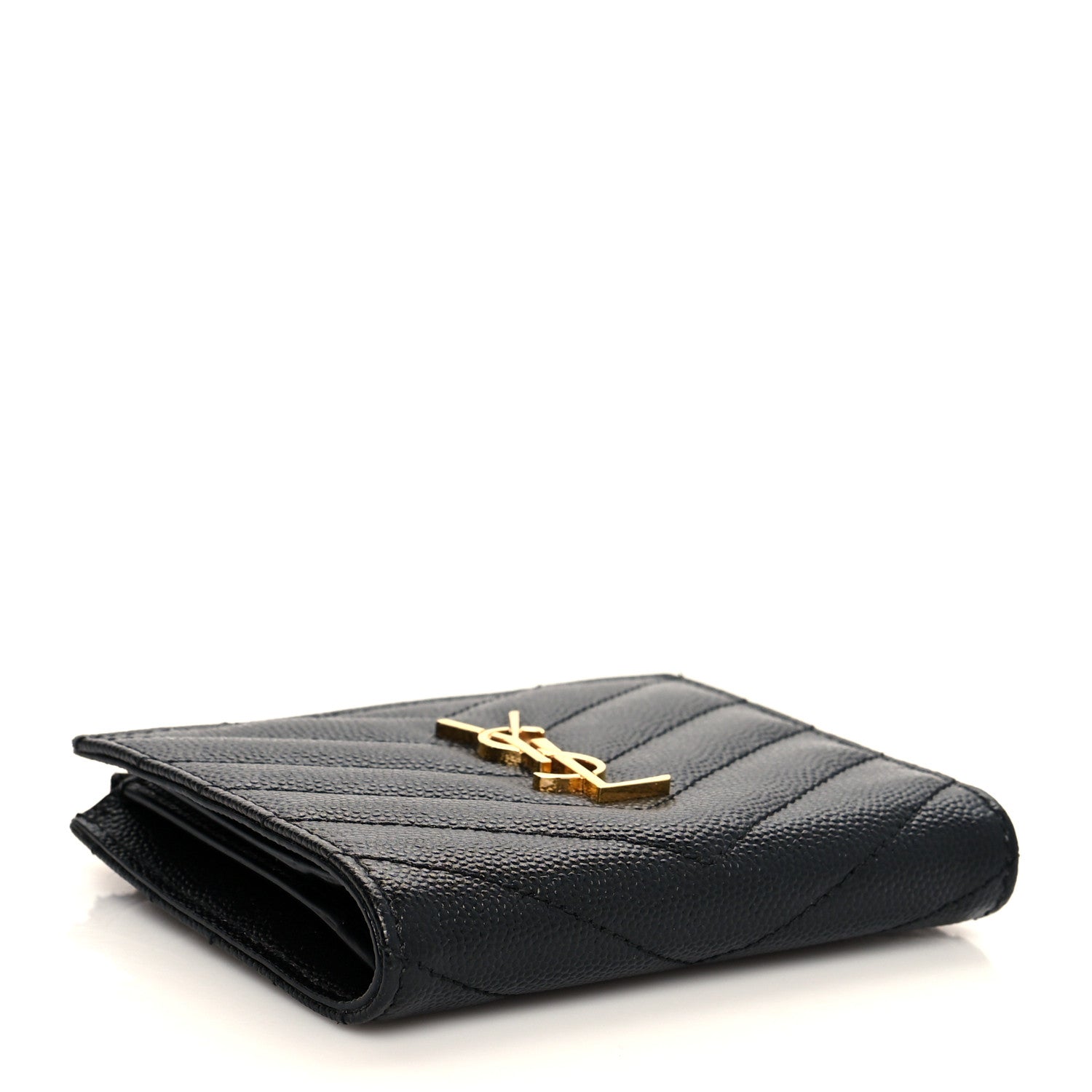 Saint Laurent Grain De Poudre Matelasse Chevron Monogram Zipped Card Case Black 4 of 7
