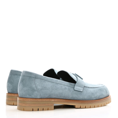 Hermes Suede Goatskin Womens Faubourg Loafers 37.5 Bleu Pinede 4 of 9