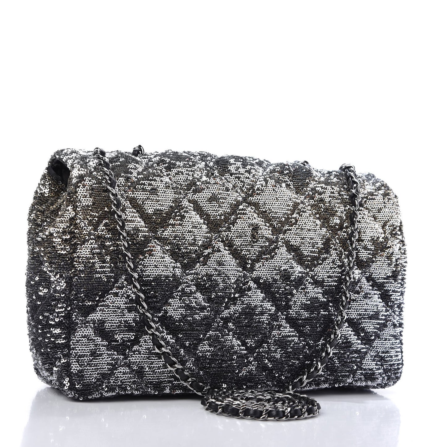 Sequin Quilted Ombre Medium Single Flap Dark Grey Gold