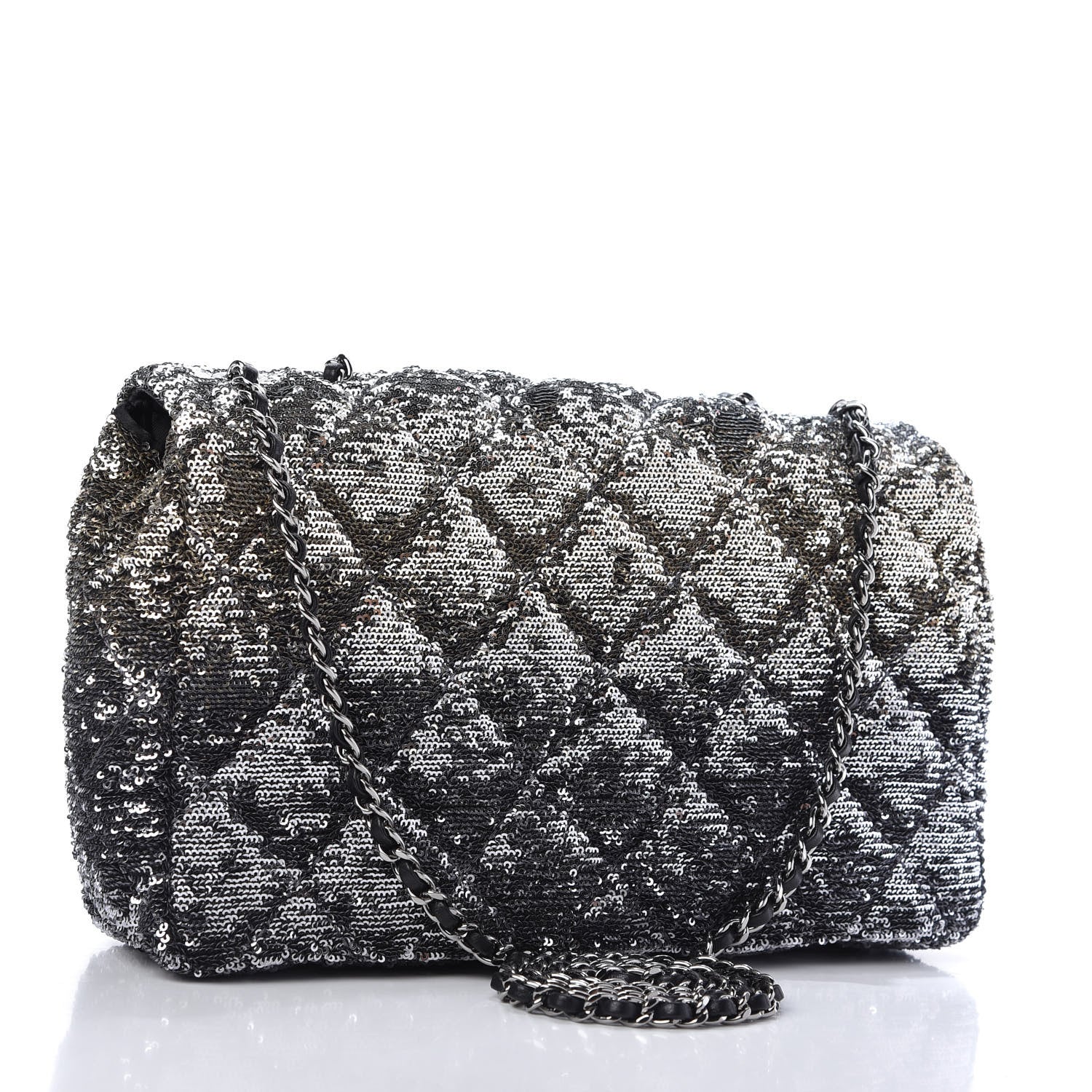 Chanel Sequin Quilted Ombre Medium Single Flap Dark Grey Gold 3 of 10