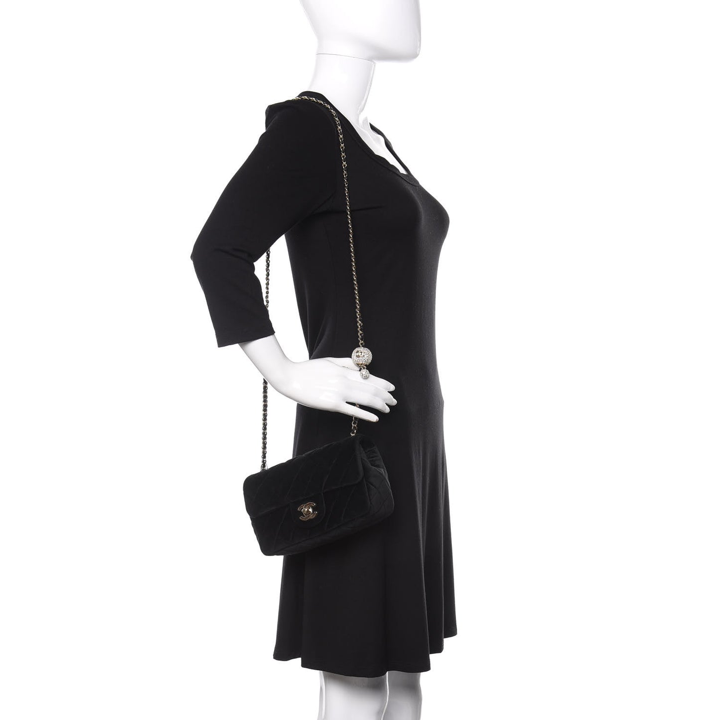 Velvet Quilted Mini Rectangular Pearl Crush Flap Black