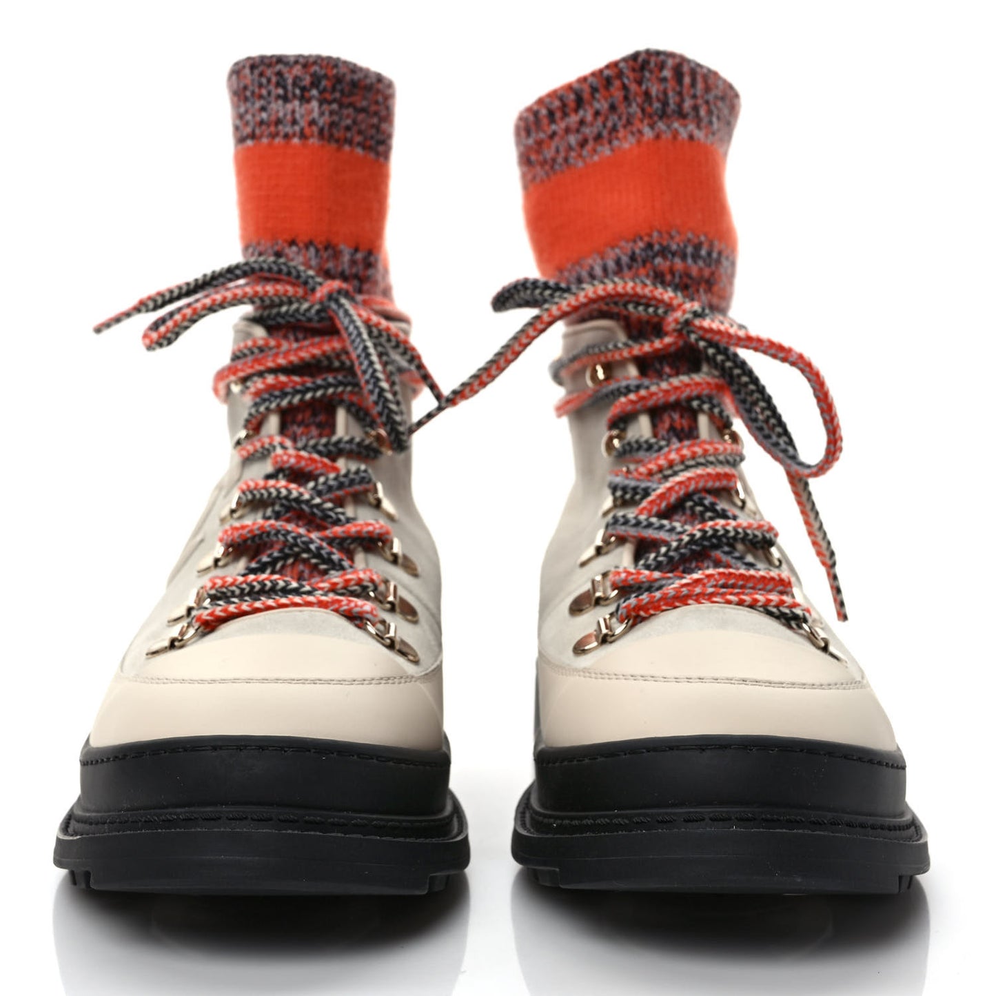 Suede Knit Womens Sock Lace Up Boots 38 Orange Dark Grey Ivory