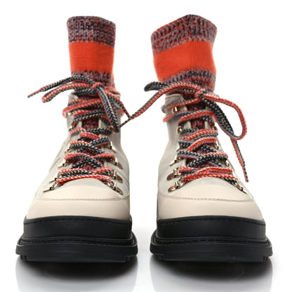 Chanel Suede Knit Womens Sock Lace Up Boots 38 Orange Dark Grey Ivory 2 of 7