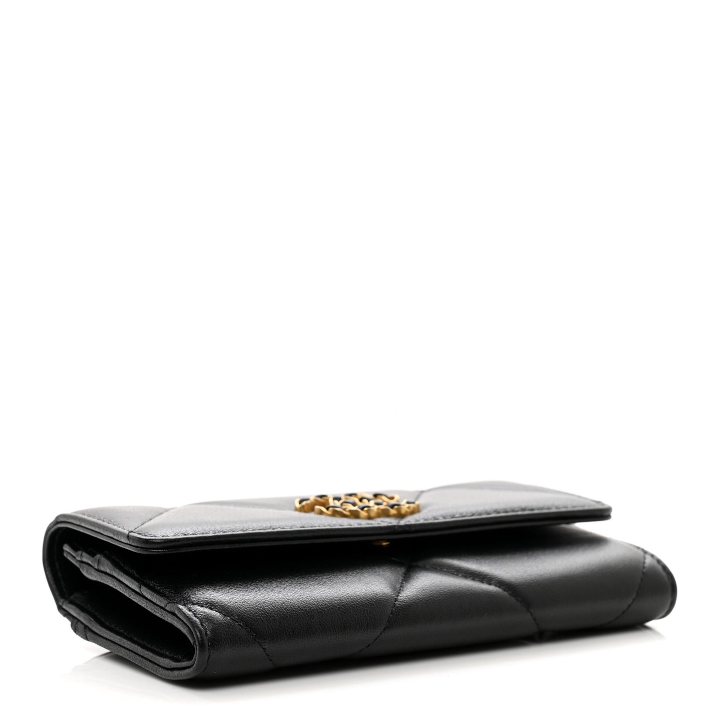 Lambskin Quilted Chanel 19 Flap Wallet Black