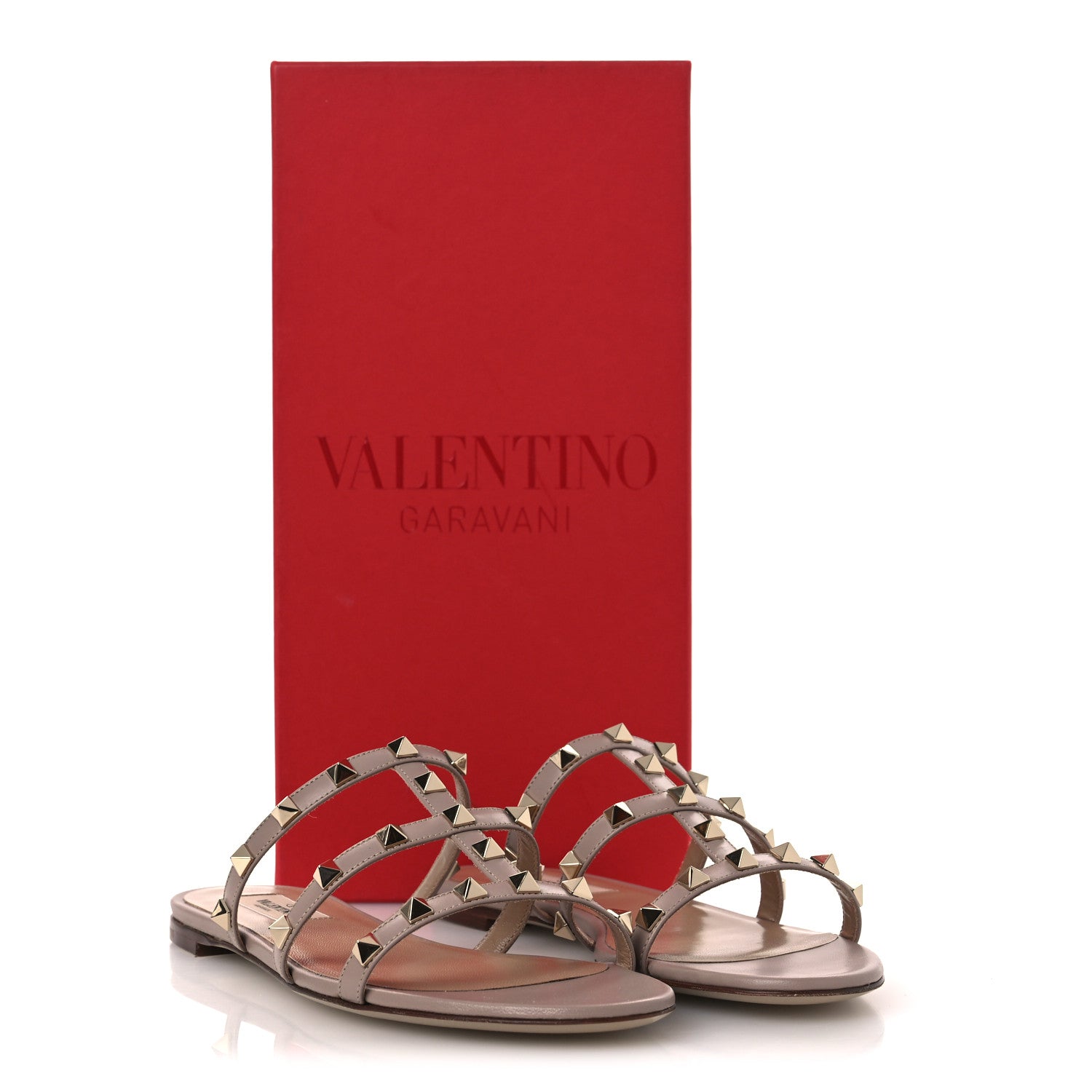 Valentino Garavani Calfskin Rockstud Caged Flat Slide Sandals 37.5 Poudre 14 of 14