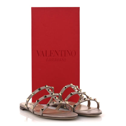 Valentino Garavani Calfskin Rockstud Caged Flat Slide Sandals 37.5 Poudre 14 of 14
