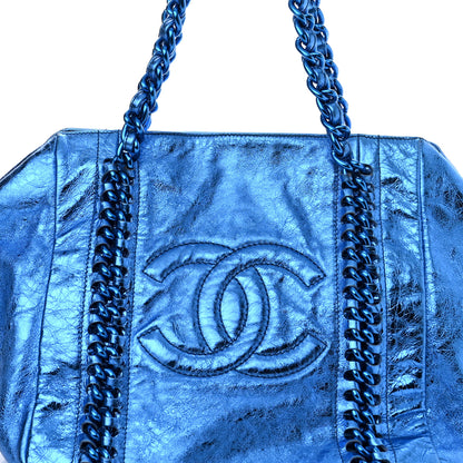Chanel Metallic Cracked Calfskin Modern Chain Tote Blue 8 of 11