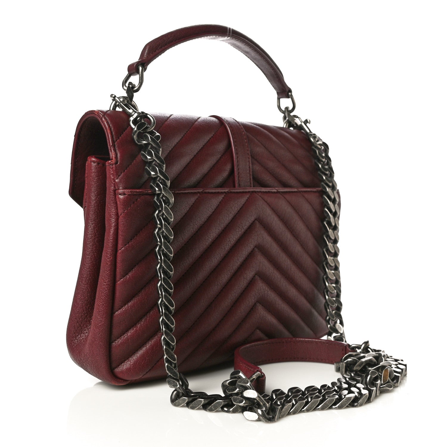 Saint Laurent Sheepskin Matelasse Chevron Monogram Medium College Bag Rouge Legion 2 of 24