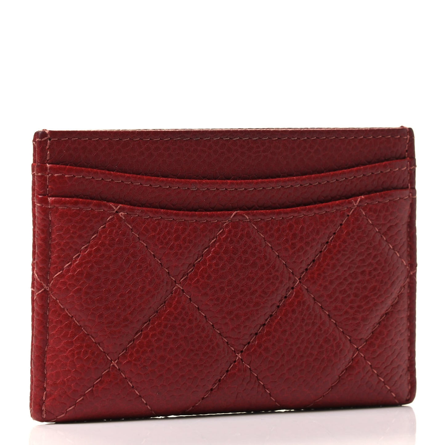 Caviar Quilted Card Holder Dark Red