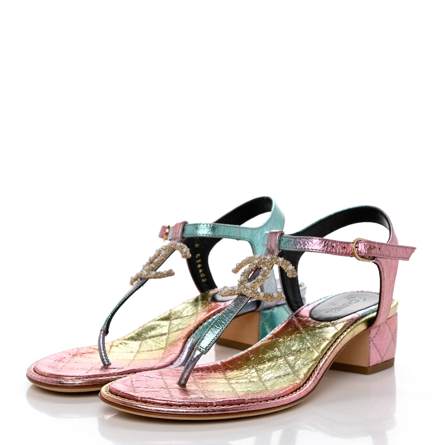 Chanel Goatskin Fantasy CC Pearl Thong Sandals 39 Multicolor 3 of 9