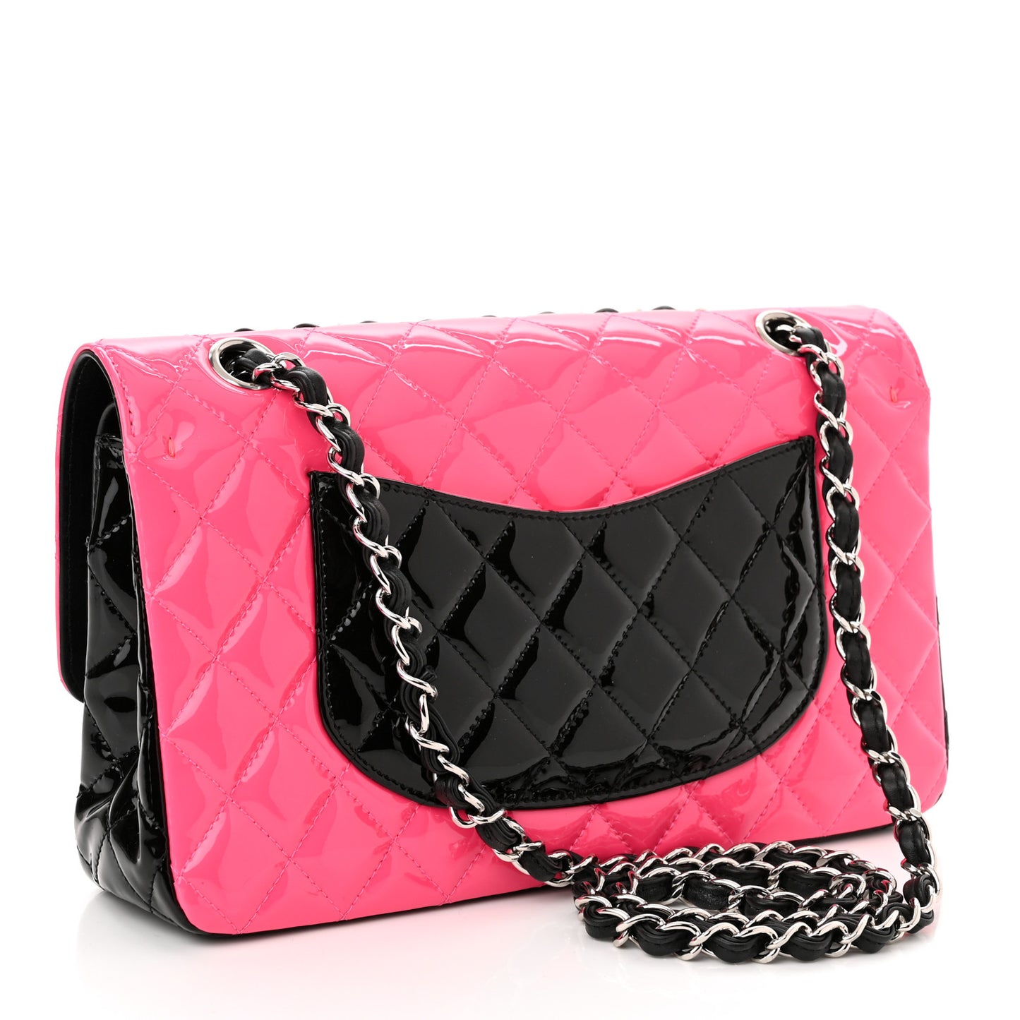 Patent Calfskin Quilted Bi-Color Medium Double Flap Pink Black