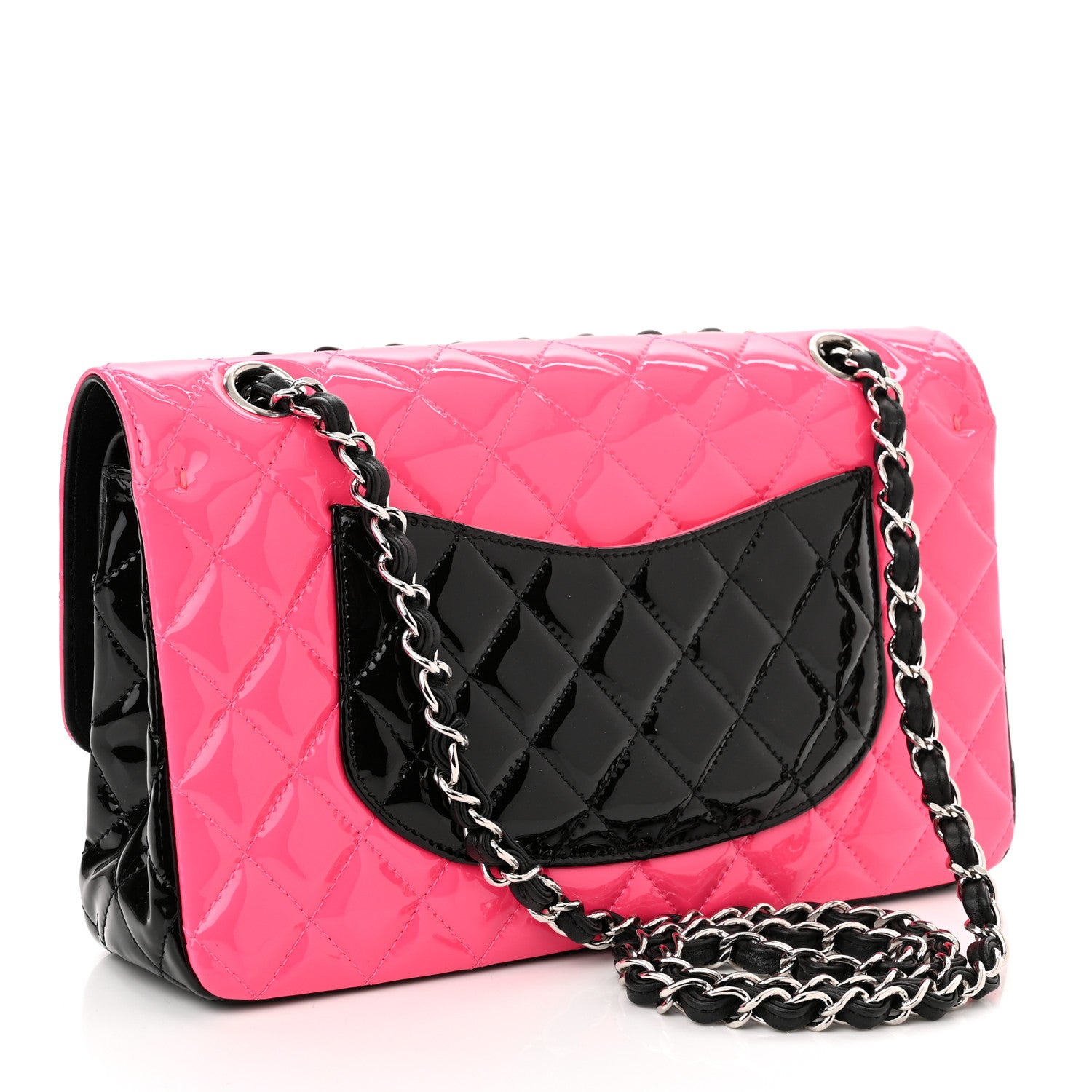 Chanel Patent Calfskin Quilted Bi-Color Medium Double Flap Pink Black 3 of 10