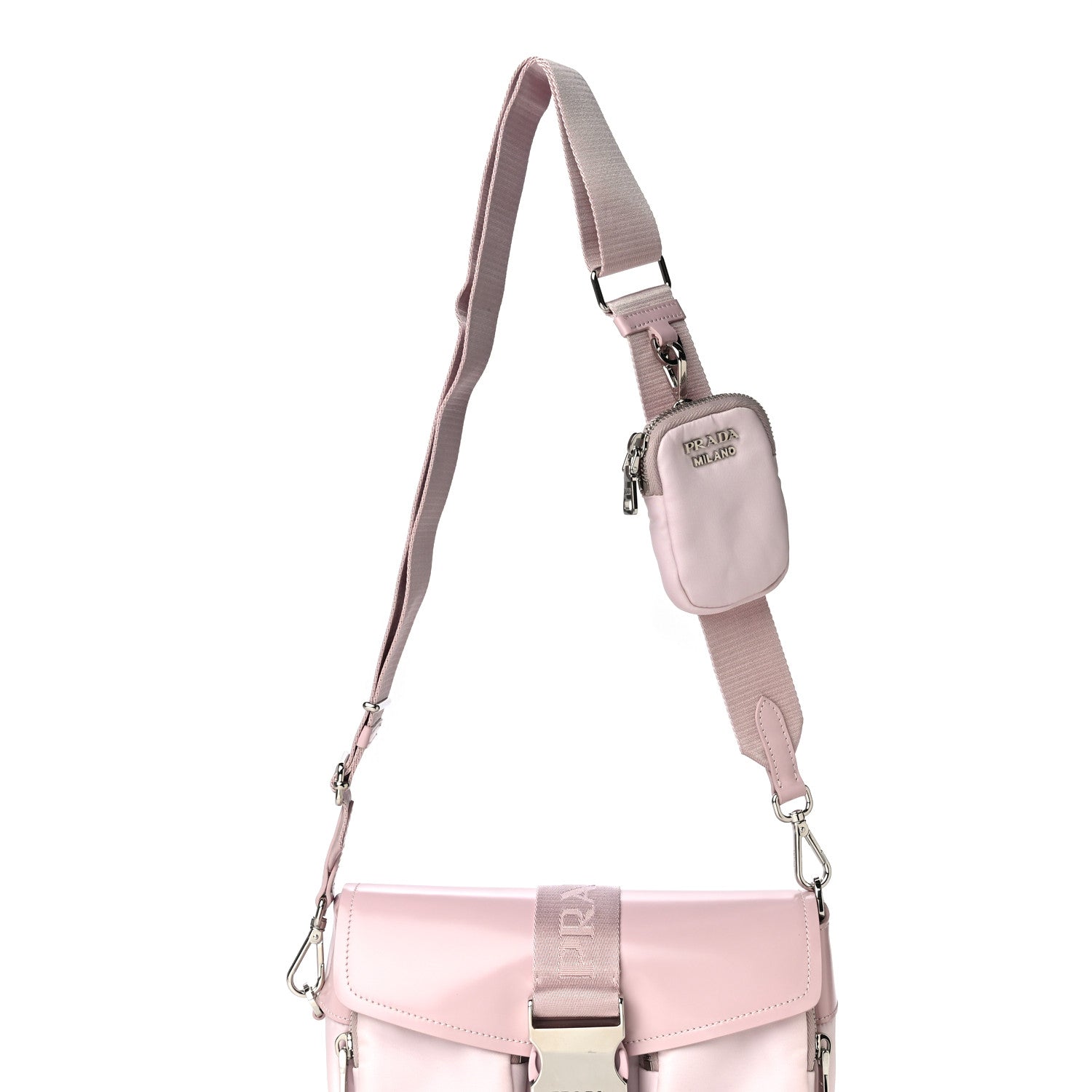 Prada Re-Nylon Spazzolato Double Pocket Buckle Shoulder Bag Alabastro 10 of 10