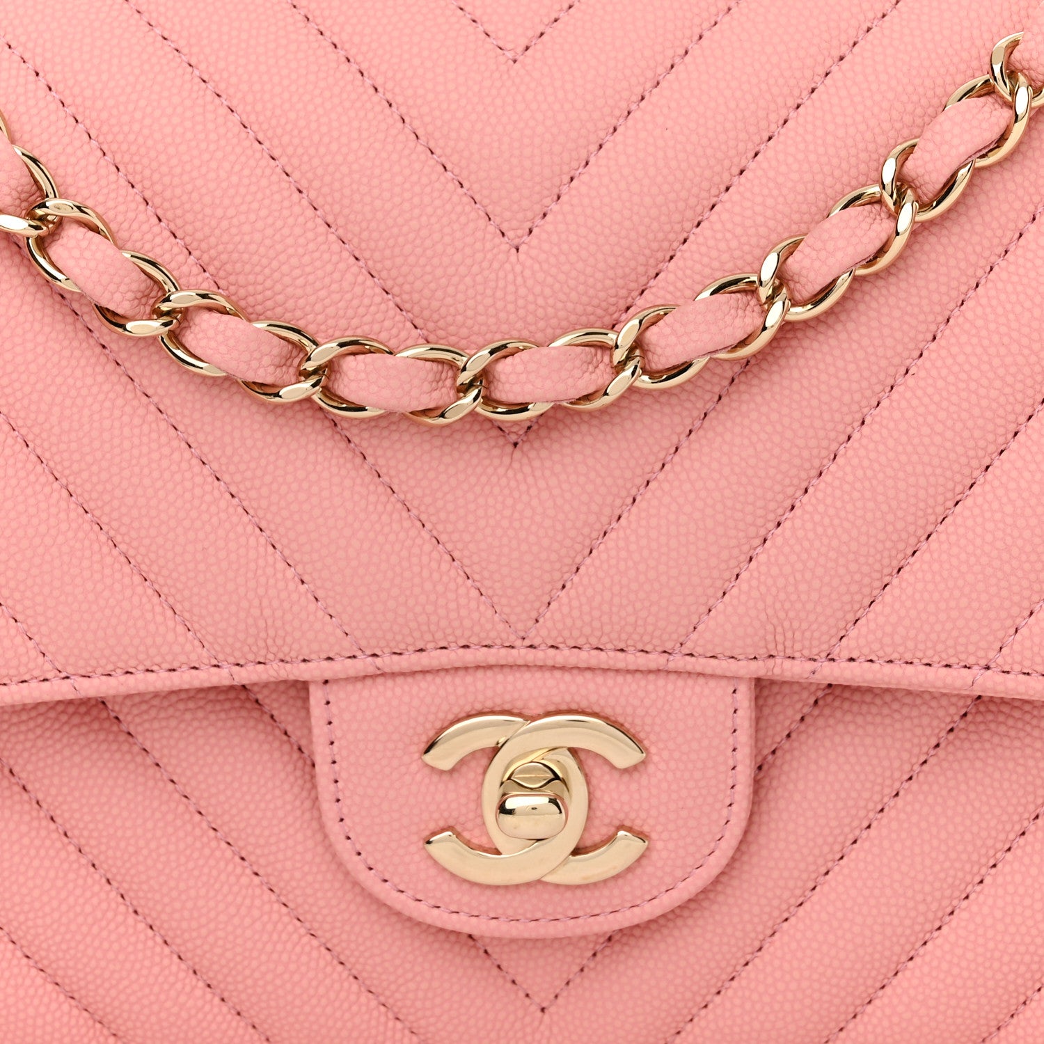 Chanel Caviar Flat Chevron Quilted Medium Double Flap Pink 8 of 11