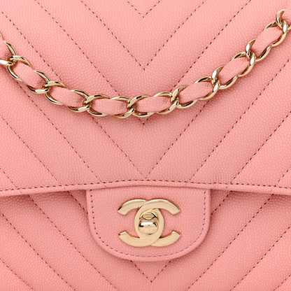 Chanel Caviar Flat Chevron Quilted Medium Double Flap Pink 8 of 11