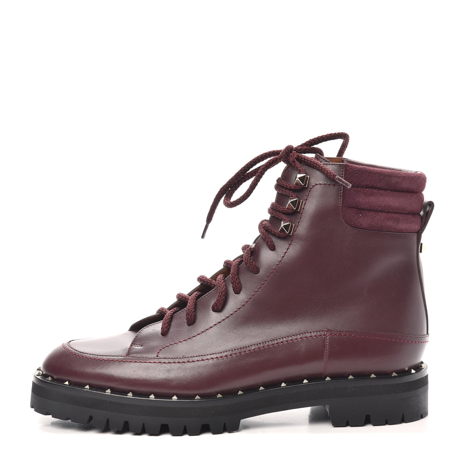 Valentino Garavani Calfskin Suede Soul Rockstud Combat Boots 39.5 Rubino 1 of 6