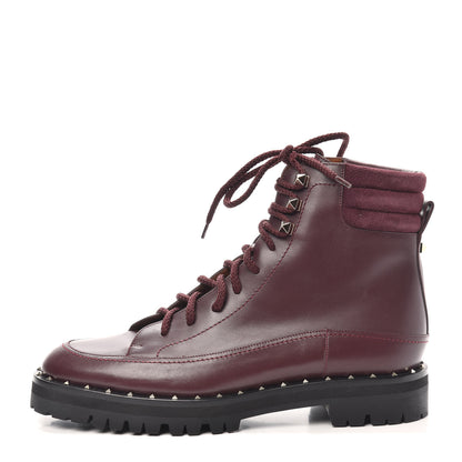 Valentino Garavani Calfskin Suede Soul Rockstud Combat Boots 39.5 Rubino 1 of 6
