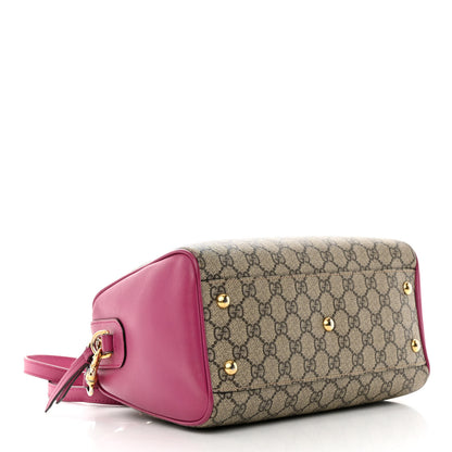 Gucci GG Supreme Monogram Moon Calfskin Small Boston Beige Ebony Hibiscus Red New Rosette 4 of 20