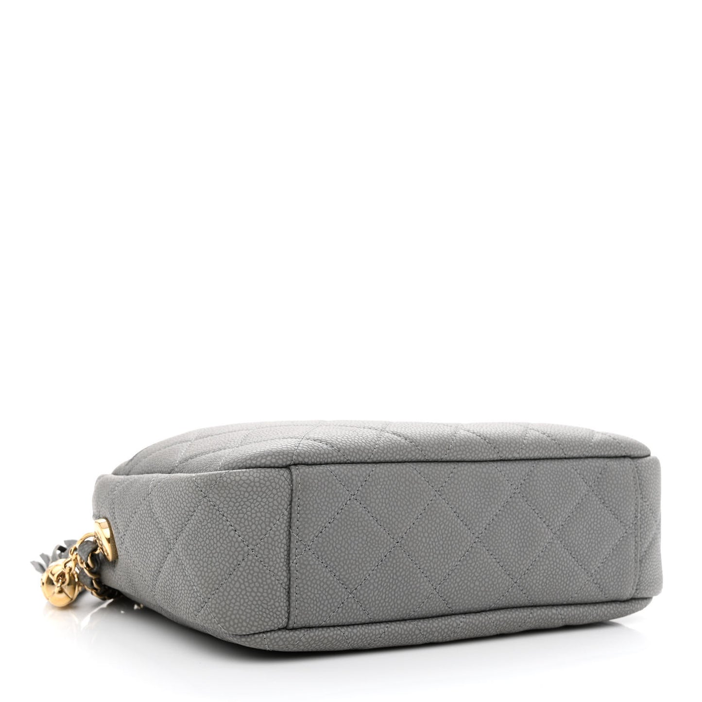 Iridescent Caviar Flat Quilted Small Coco Tassel Camera Case Grey