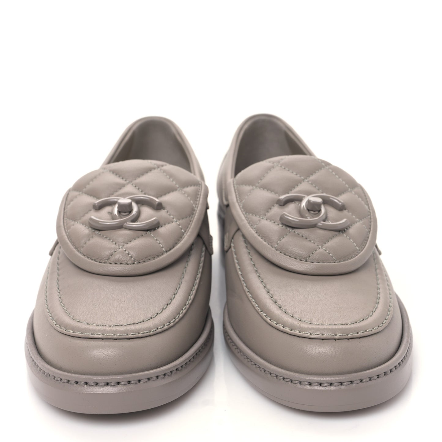 Lambskin Quilted CC Turnlock Moccasins 37.5 Grey