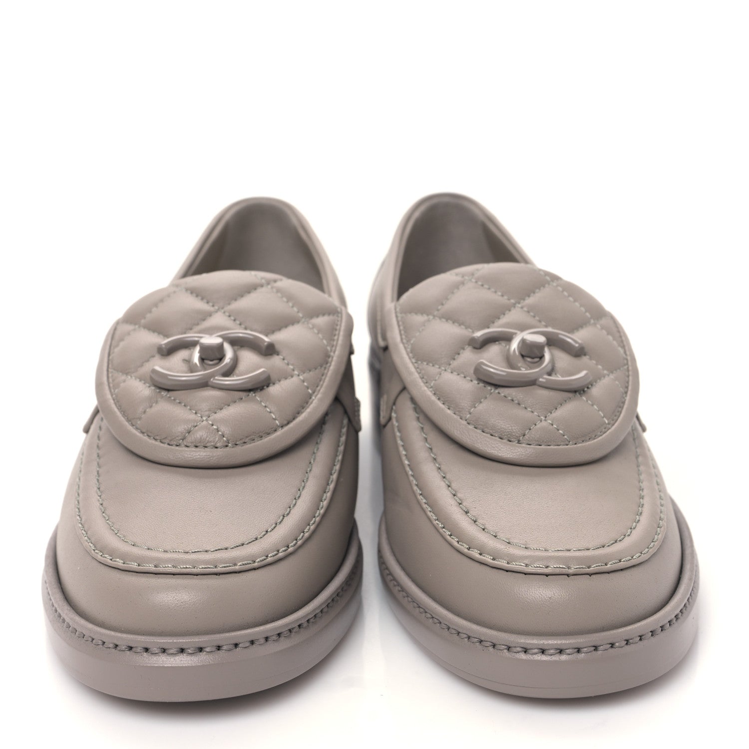 Chanel Lambskin Quilted CC Turnlock Moccasins 37.5 Grey 2 of 8