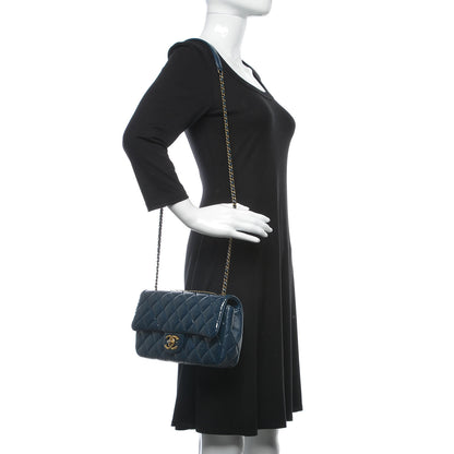 Chanel Patent Goatskin Quilted Medium CC Eyelet Flap Blue 3 of 10