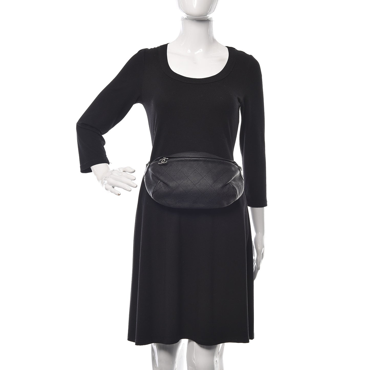 Caviar Stitched Banane Waist Bag Fanny Pack Black