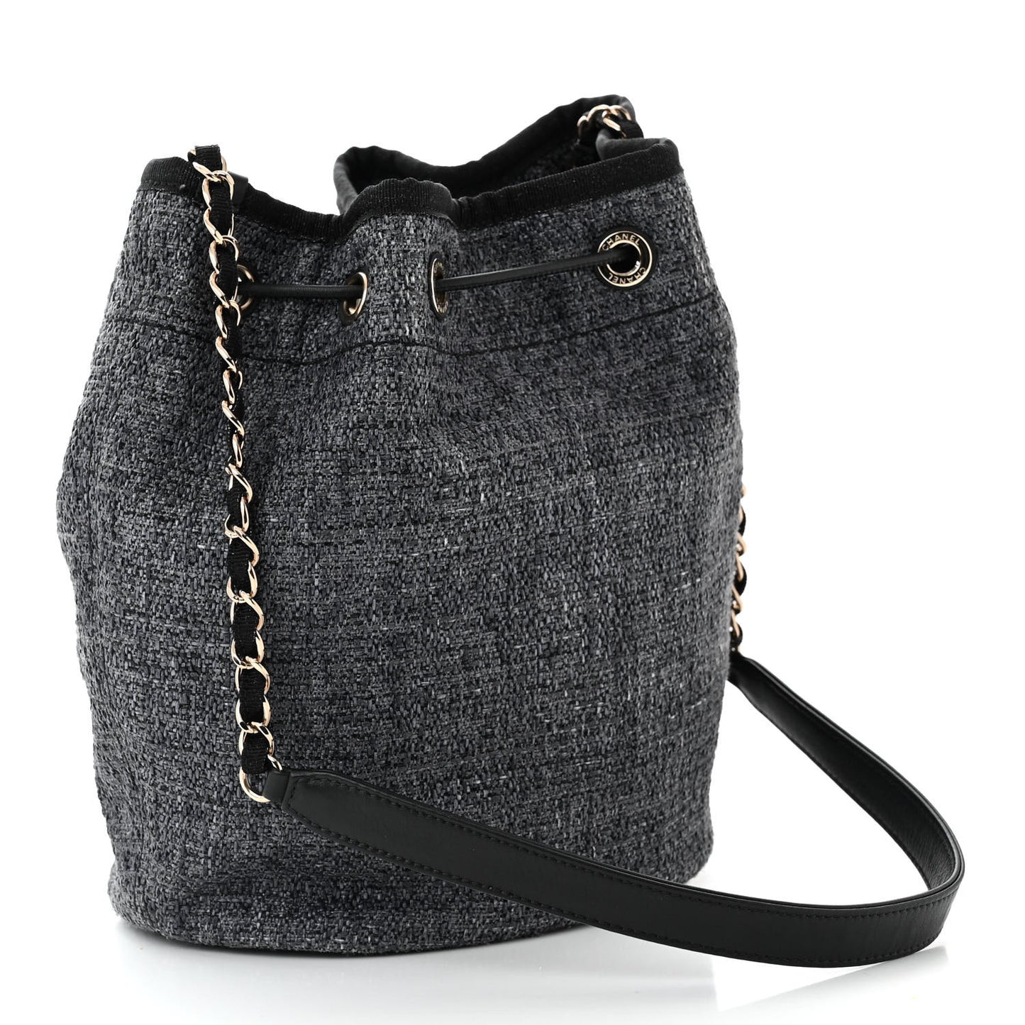 Lurex Boucle Deauville Drawstring Bag Black