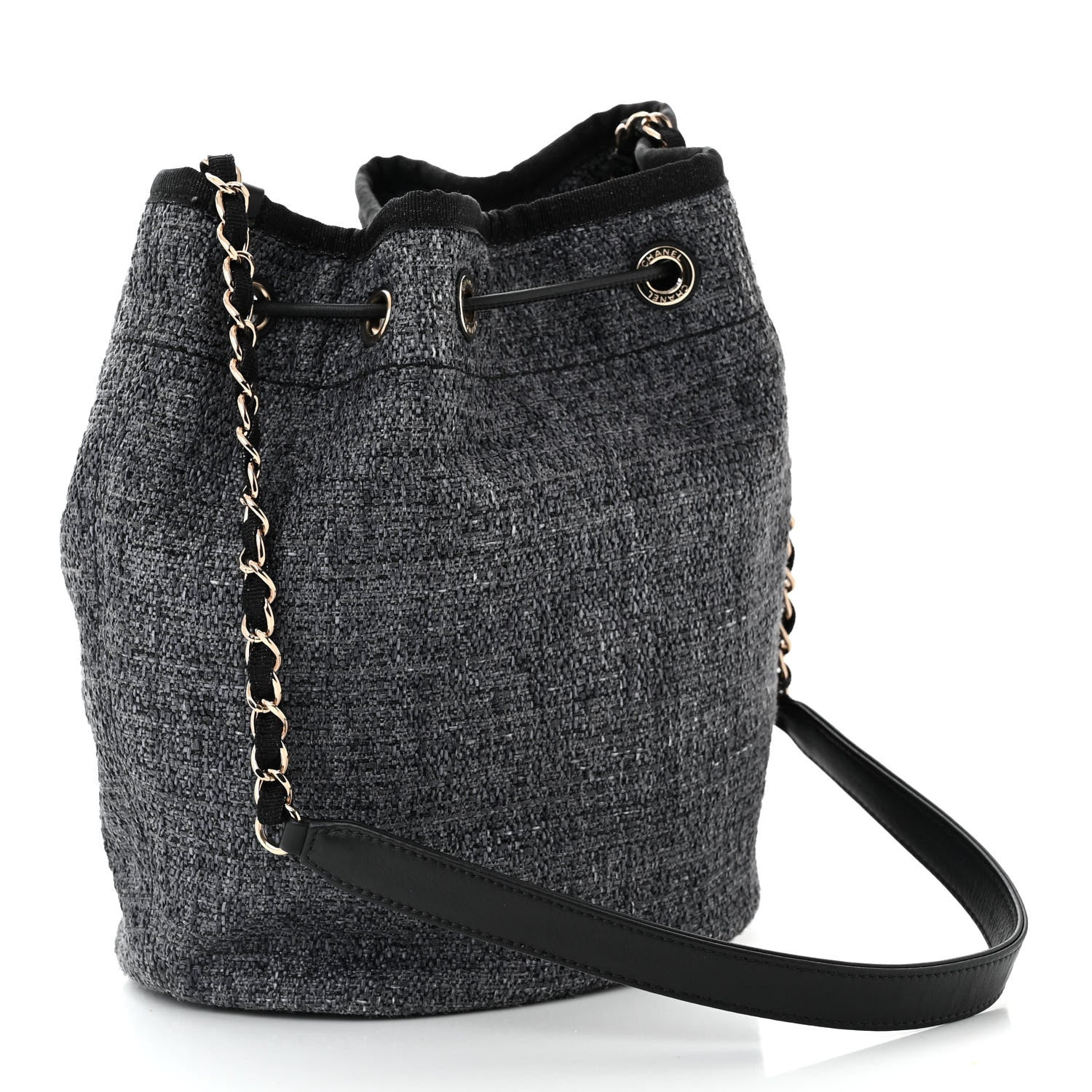 Chanel Lurex Boucle Deauville Drawstring Bag Black 3 of 10