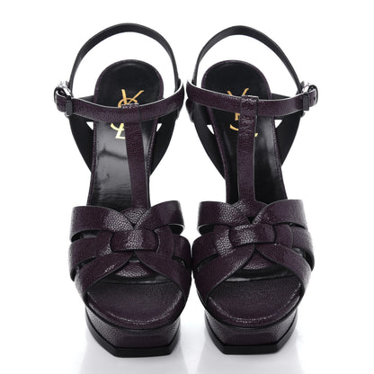 Saint Laurent Textured Calfskin Tribute 105 Platform Sandals 39.5 Cigar Burgundy 5 of 11