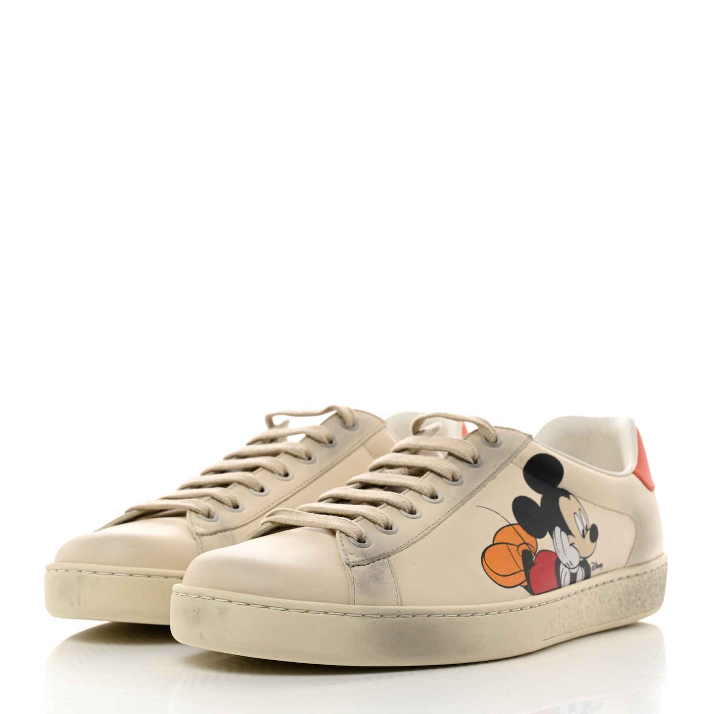 X DISNEY Miro Soft Calfskin Mickey Mouse Print Mens Ace Sneakers 8.5 Ivory Deep Orange