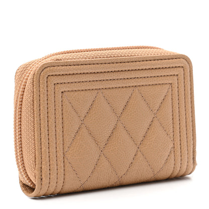 Chanel Caviar Quilted Boy Zip Around Coin Purse Wallet Beige 3 of 7
