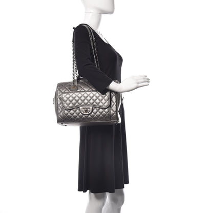 Chanel Metallic Grained Calfskin Quilted Large Casual Pocket Bowling Bag Silver 2 of 9