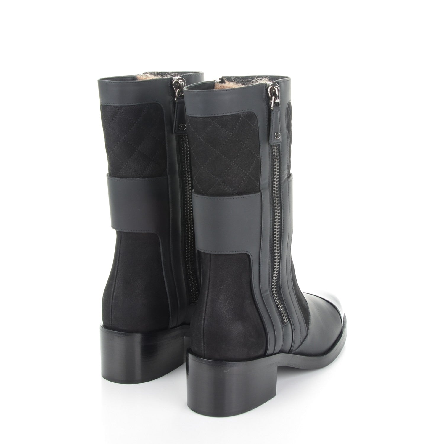 Chanel Calfskin Quilted Patent Cap Toe Boots 38.5 Black 3 of 7