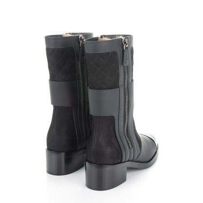 Chanel Calfskin Quilted Patent Cap Toe Boots 38.5 Black 3 of 7