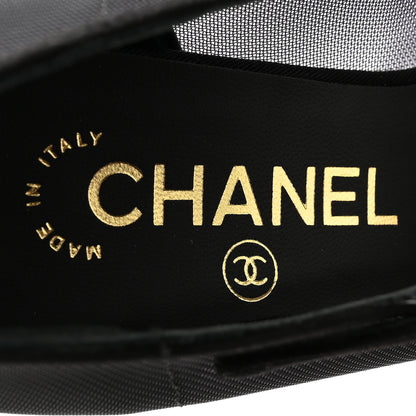 Chanel Mesh Suede Grosgrain Pearls Cap Toe Open Slingback Pumps 37 Black 7 of 9