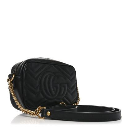 Gucci Calfskin Matelasse Mini GG Marmont Chain Shoulder Bag Black 3 of 10