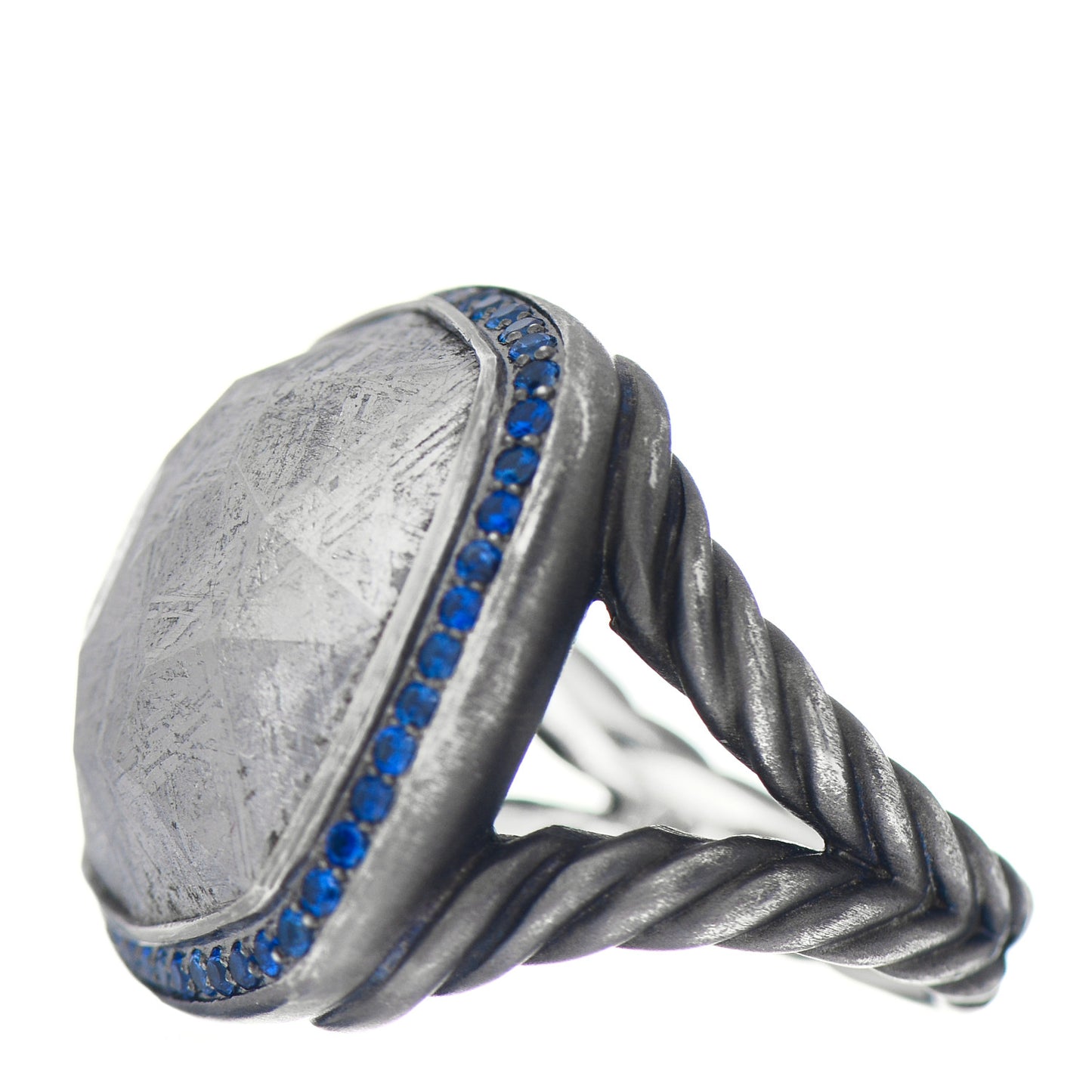 Darkened Sterling Silver Meteorite Blue Sapphire Albion Ring 54 6.75