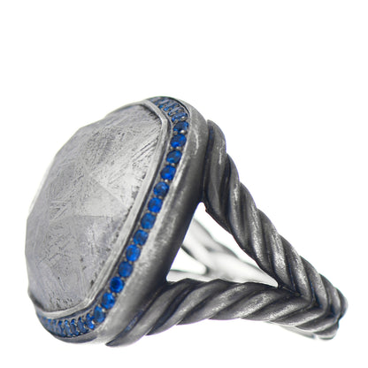 David Yurman Darkened Sterling Silver Meteorite Blue Sapphire Albion Ring 54 6.75 3 of 5