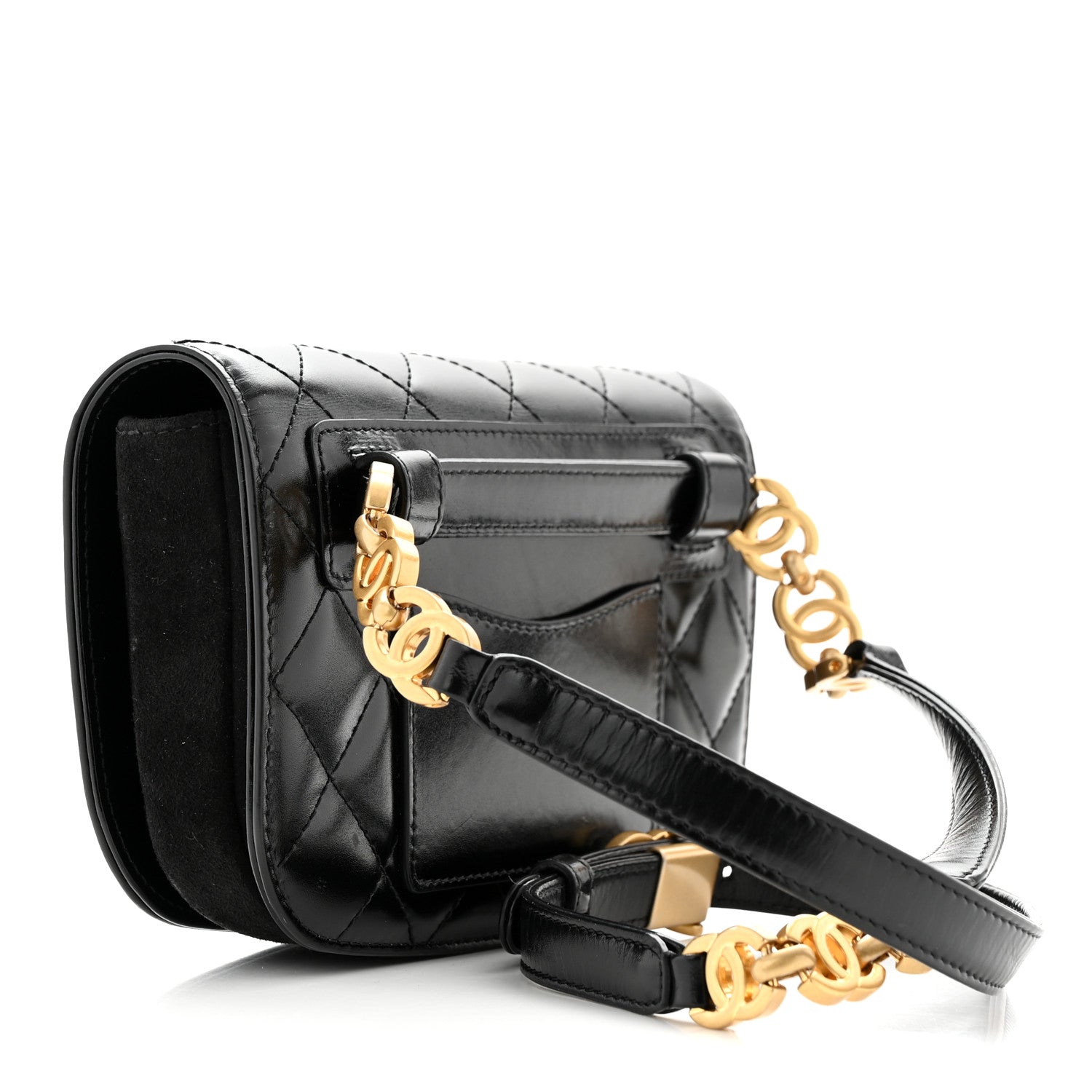 Chanel Shiny Calfskin Quilted Suede Goatskin Belt Bag Black 3 of 10
