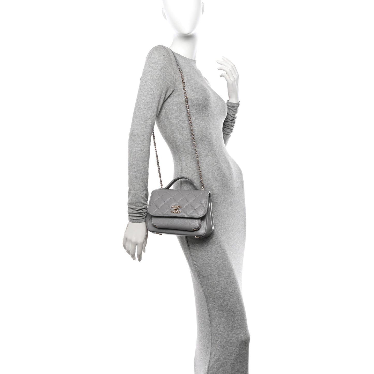 Caviar Quilted Small Business Affinity Flap Grey
