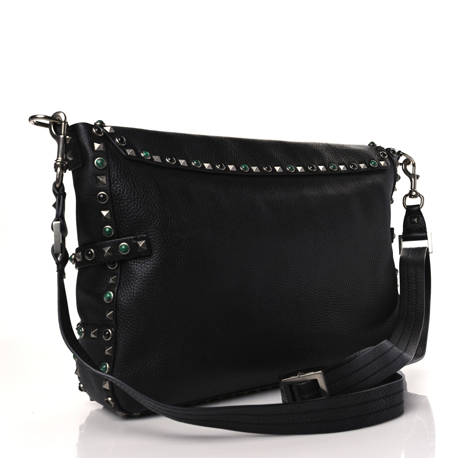Valentino Garavani Pebbled Calfskin Rockstud Rolling Flap Messenger Bag Black 3 of 8