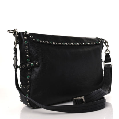 Valentino Garavani Pebbled Calfskin Rockstud Rolling Flap Messenger Bag Black 3 of 8